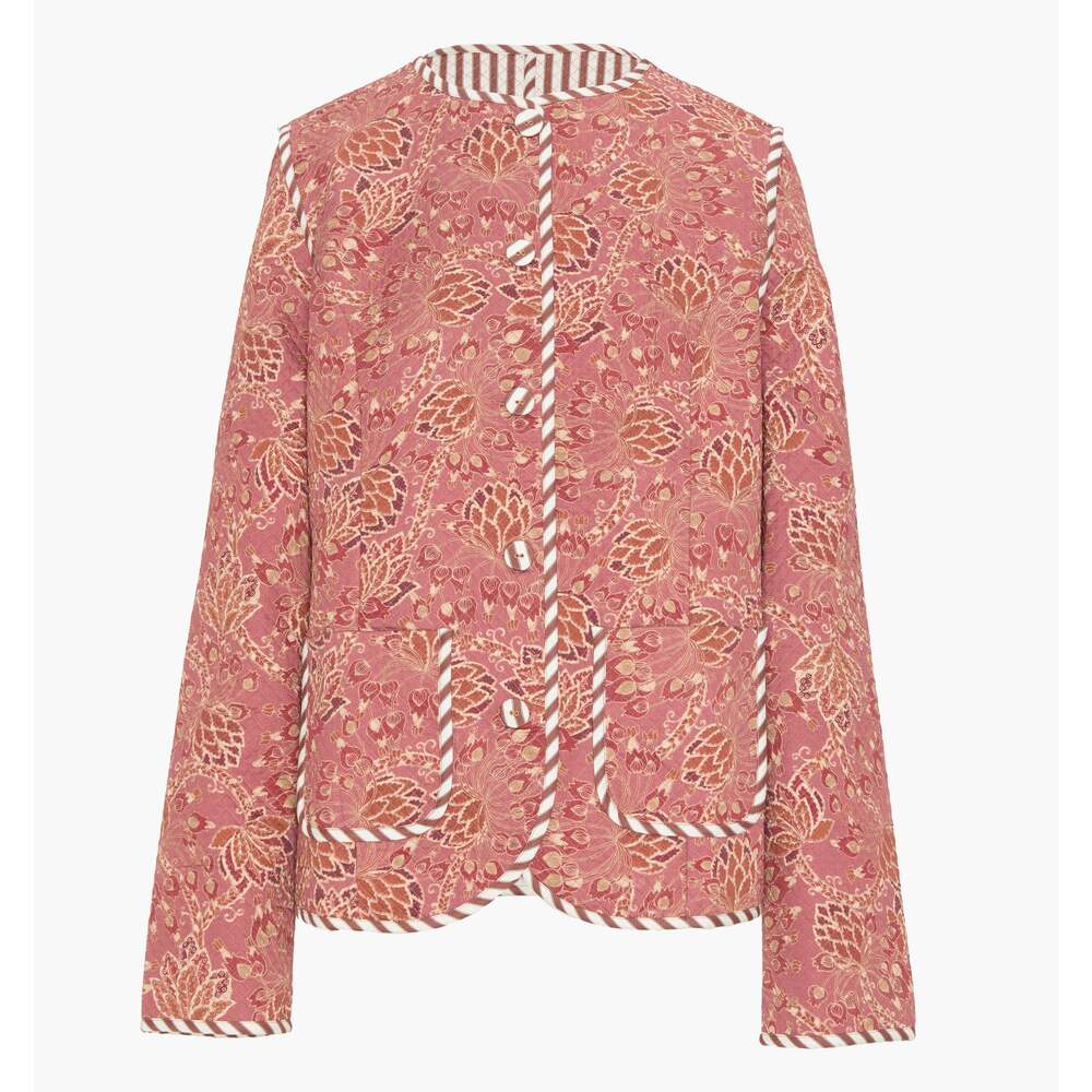 Hill House Pink Floral Quilted Puffer Jacket with Cream Trim